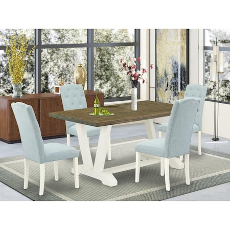 East West Furniture 5 Piece V-Style Dining Set - Linen White V076CE215-5